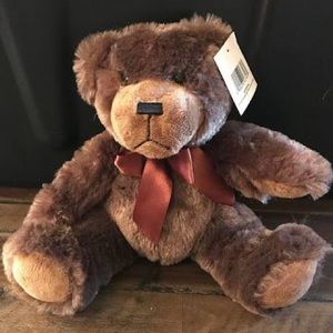 NWT Napco Teddy Bear Plush Stuffed Animal Toy Bow Brown Seated 8"